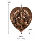 Divine Ganesha Throne on Leaf Metal Wall Art in Gunmetal Copper Patina G-6-A