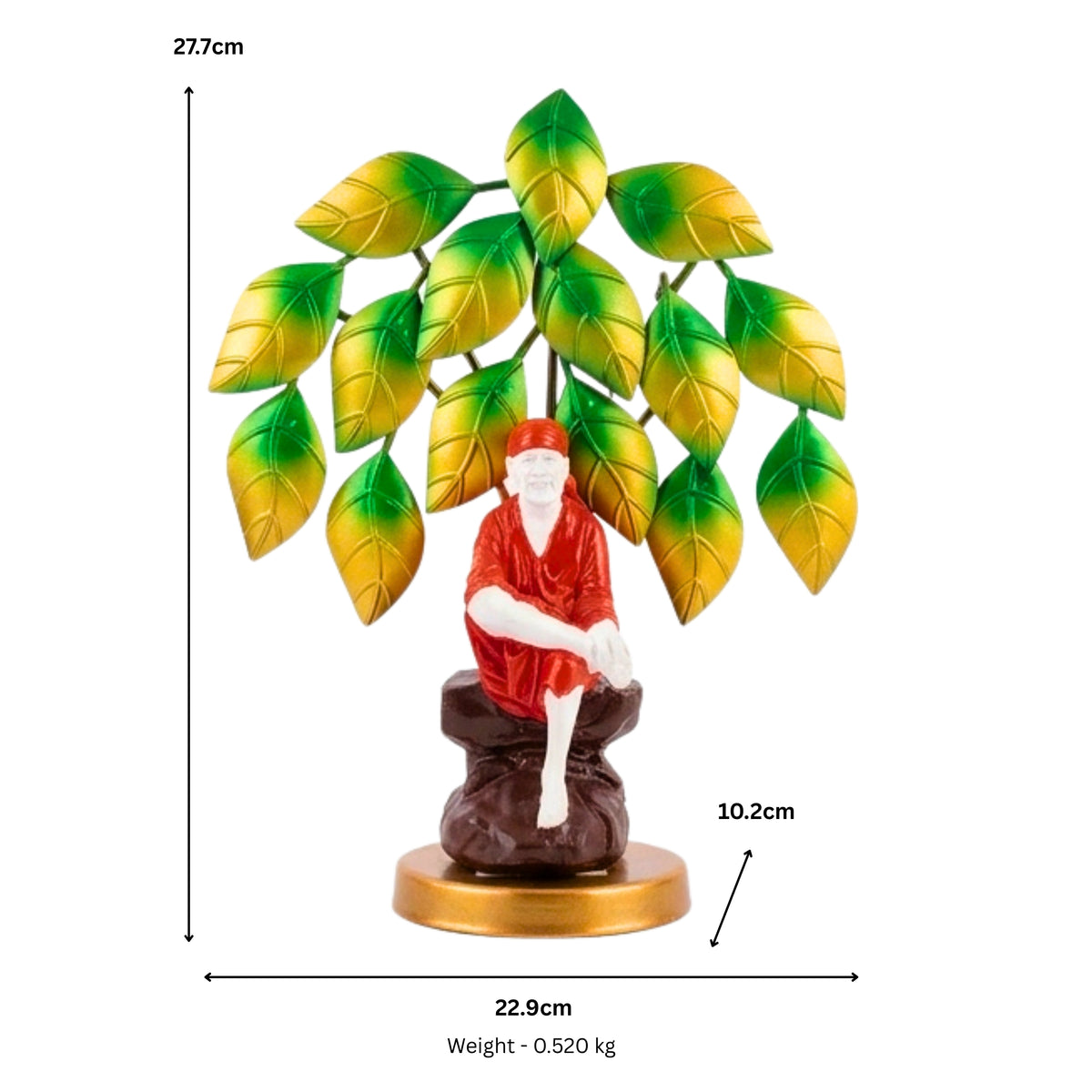 Handcrafted Metal Shirdi Sai Baba Seated Under Neem Tree Decorative Showpiece (Multicolor) I-422-A