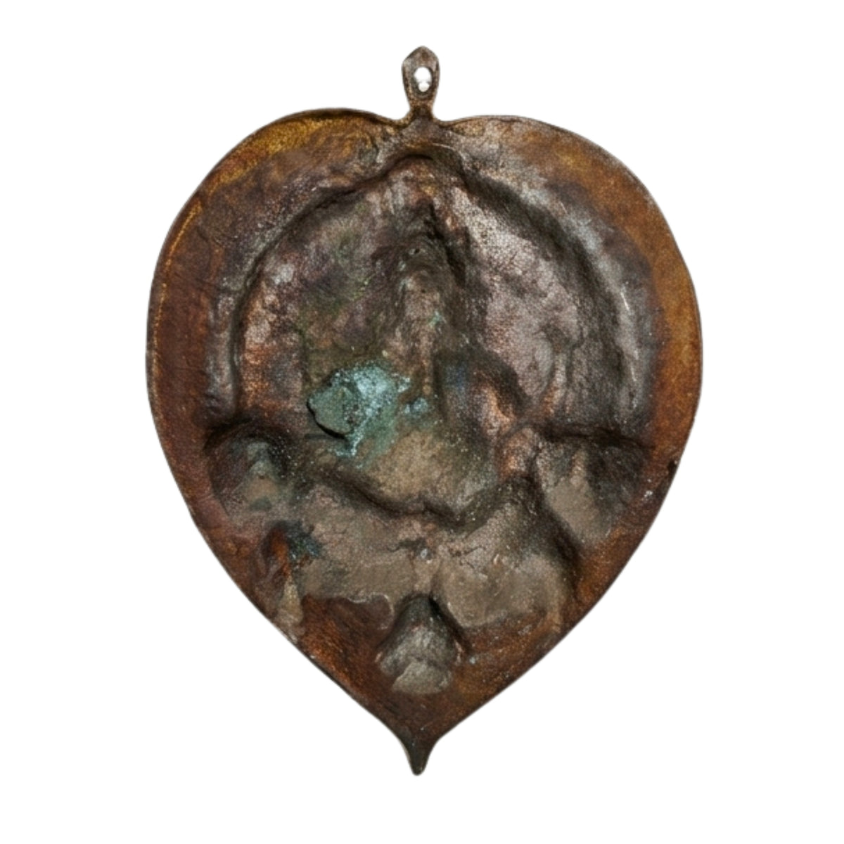 Divine Ganesha Throne on Leaf Metal Wall Art in Gunmetal Copper Patina G-6-A