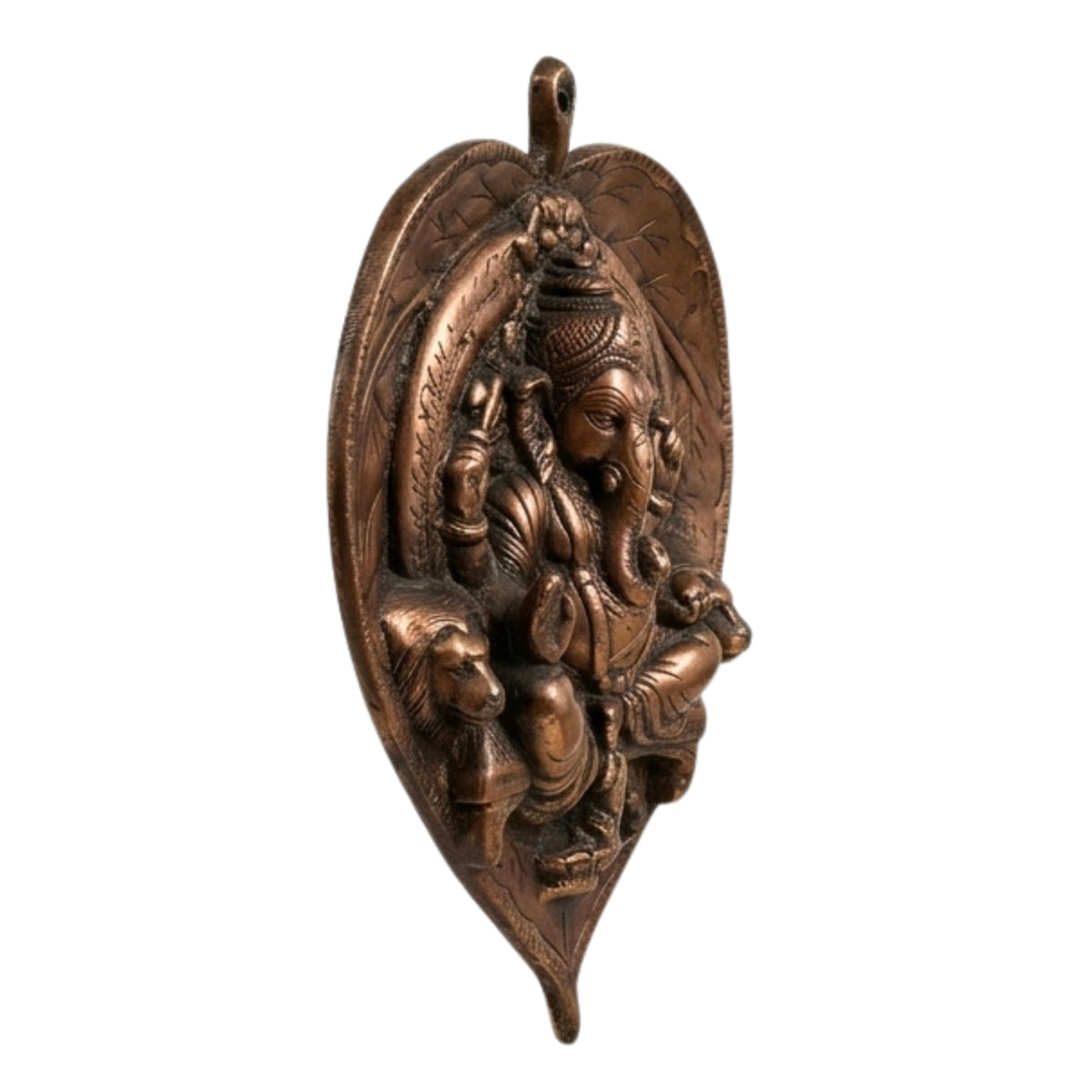 Divine Ganesha Throne on Leaf Metal Wall Art in Gunmetal Copper Patina G-6-A
