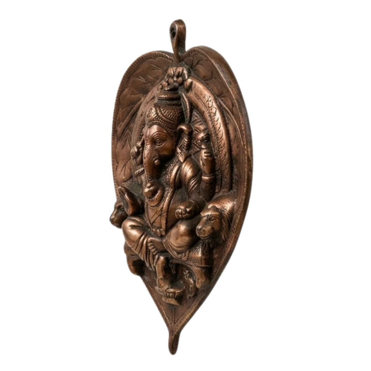 Divine Ganesha Throne on Leaf Metal Wall Art in Gunmetal Copper Patina G-6-A