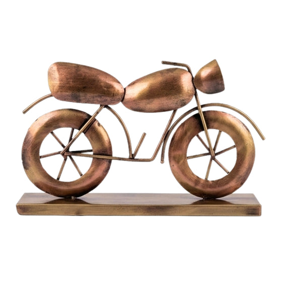 Handcrafted Vintage Metal Miniature Motorcycle Showpiece | Retro Antique Bike Tabletop Decorative Sculpture (Bronze/Copper Finish) I-426-A