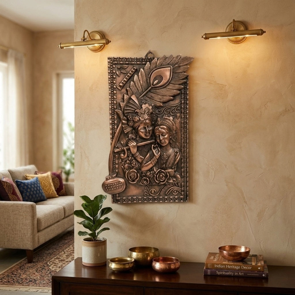 Gunmetal Copper Finish Radha Krishna Wall Hanging Art Panel G-261-A