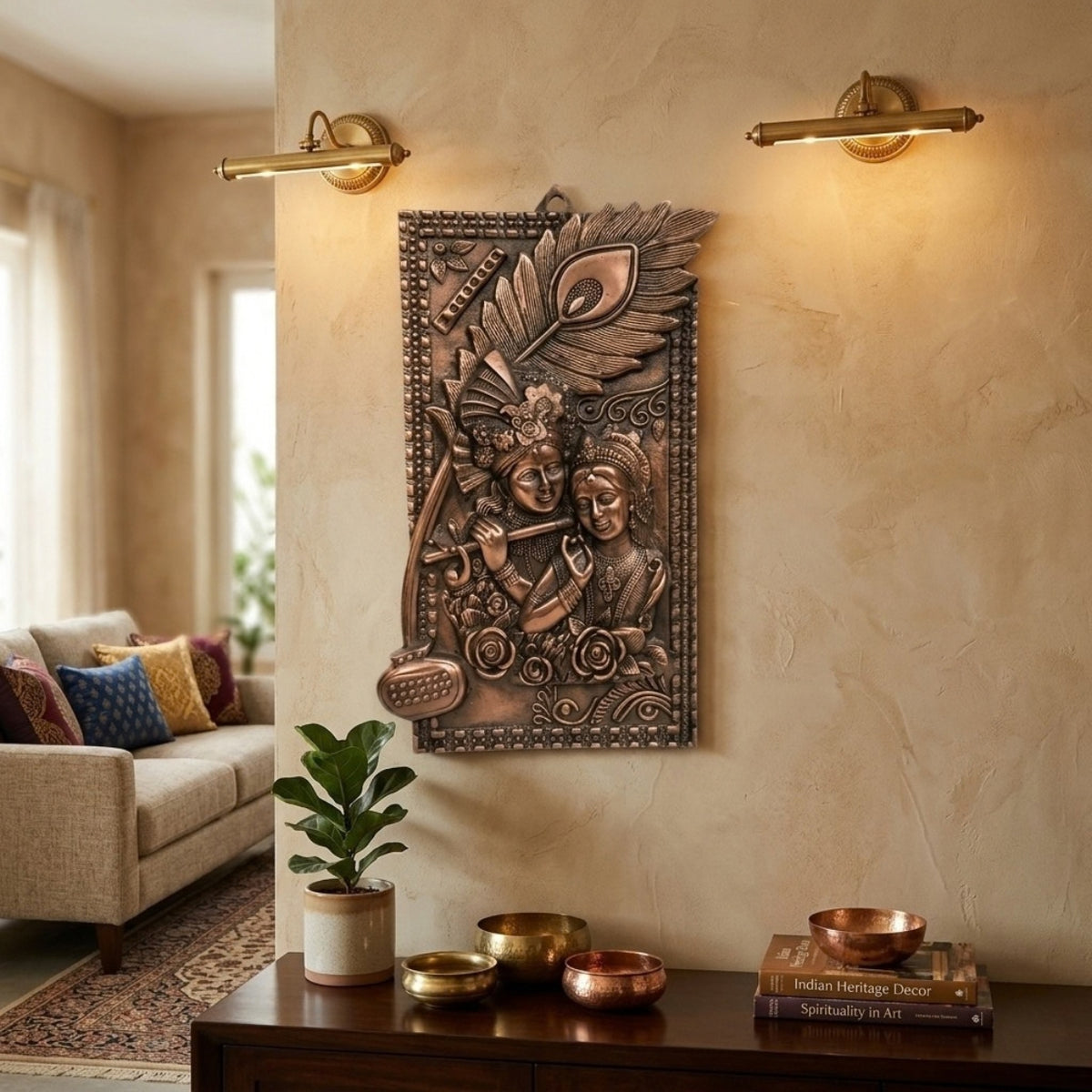 Gunmetal Copper Finish Radha Krishna Wall Hanging Art Panel G-261-A