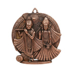 Gunmetal Copper Finish Round Radha Krishna Metallic Wall Hanging Art Piece G-275-A