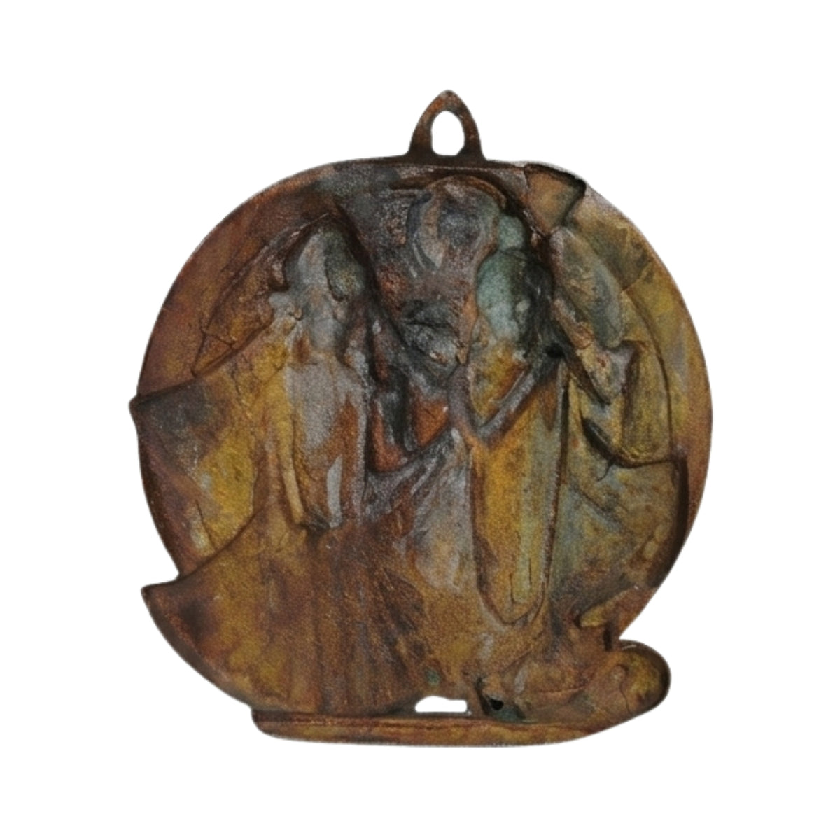 Gunmetal Copper Finish Round Radha Krishna Metallic Wall Hanging Art Piece G-275-A