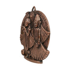 Gunmetal Copper Finish Round Radha Krishna Metallic Wall Hanging Art Piece G-275-A