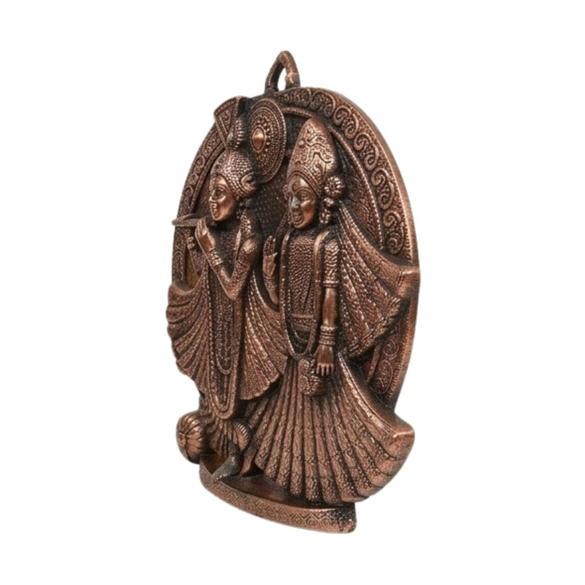 Gunmetal Copper Finish Round Radha Krishna Metallic Wall Hanging Art Piece G-275-A