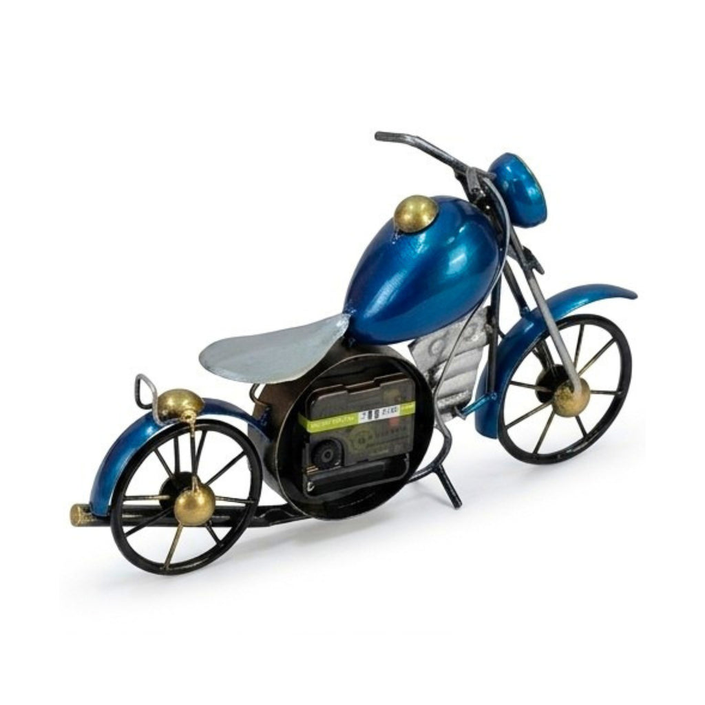 Vintage-Style Blue Metal Motorcycle Table Clock I-421-A