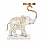 Handcrafted Metal Elephant Tealight Holder – White and Gold Tabletop Decor I-419-A