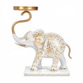 Handcrafted Metal Elephant Tealight Holder – White and Gold Tabletop Decor I-419-A