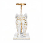 Handcrafted Metal Elephant Tealight Holder – White and Gold Tabletop Decor I-419-A