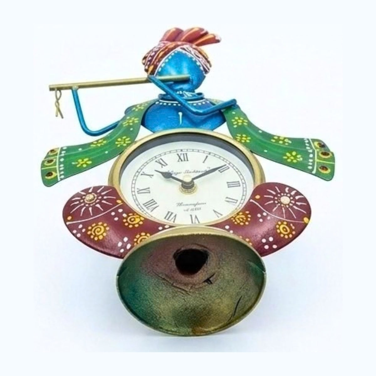 Handcrafted Lord Krishna Iron Table Clock & Spiritual Desk Decor I-309-A