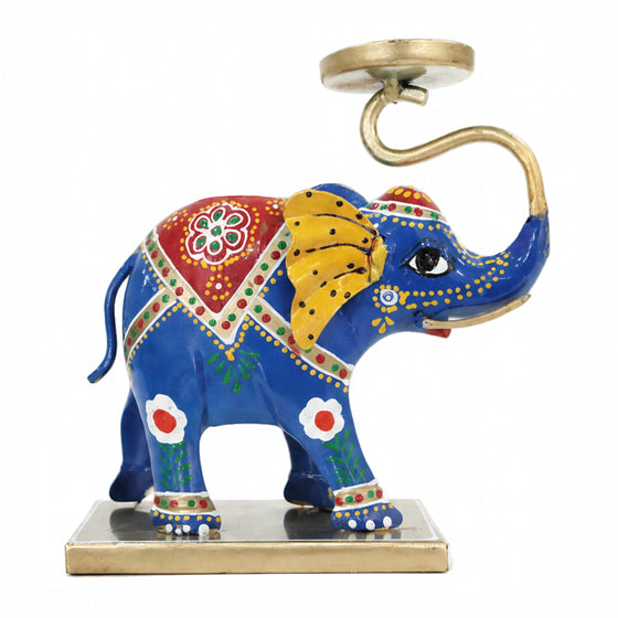 Traditional Colorful Metal Elephant Tealight Holder – Handcrafted Tabletop Decor I-425-A
