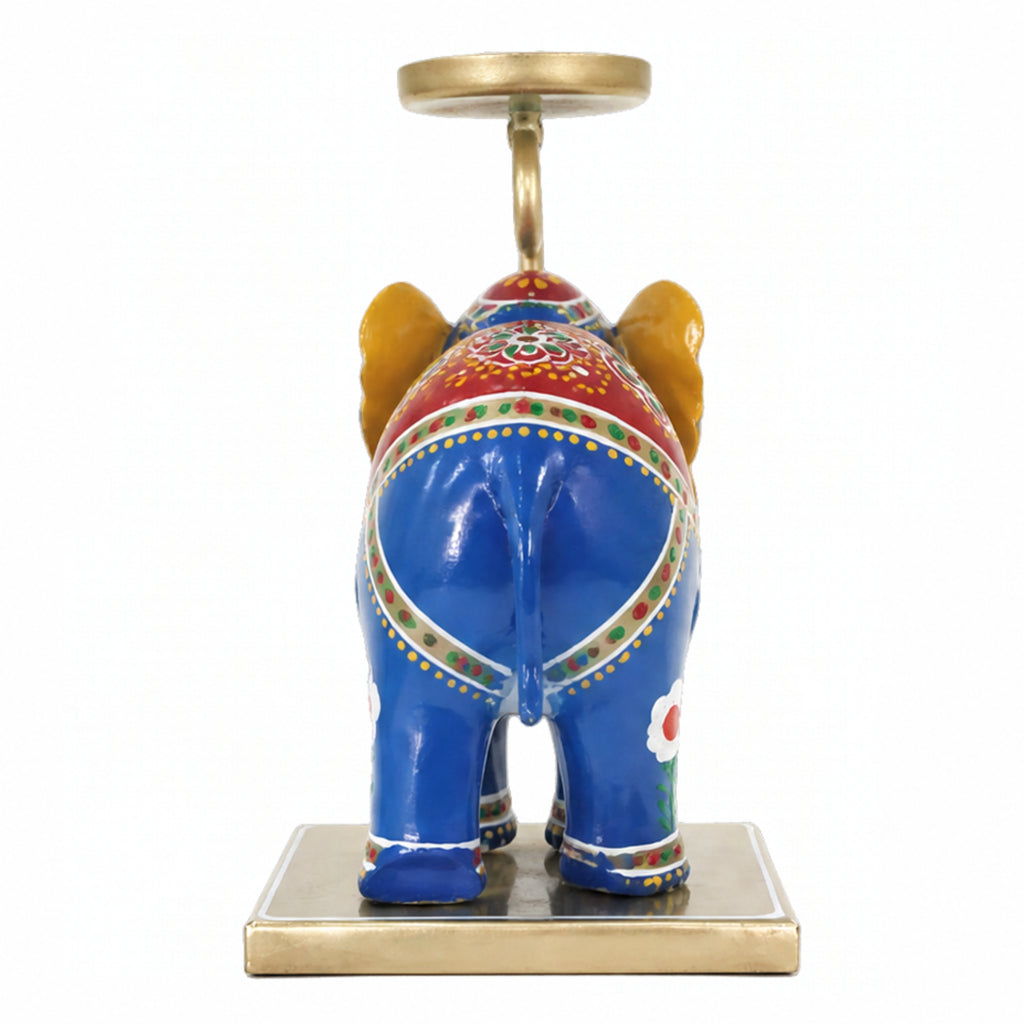 Traditional Colorful Metal Elephant Tealight Holder – Handcrafted Tabletop Decor I-425-A