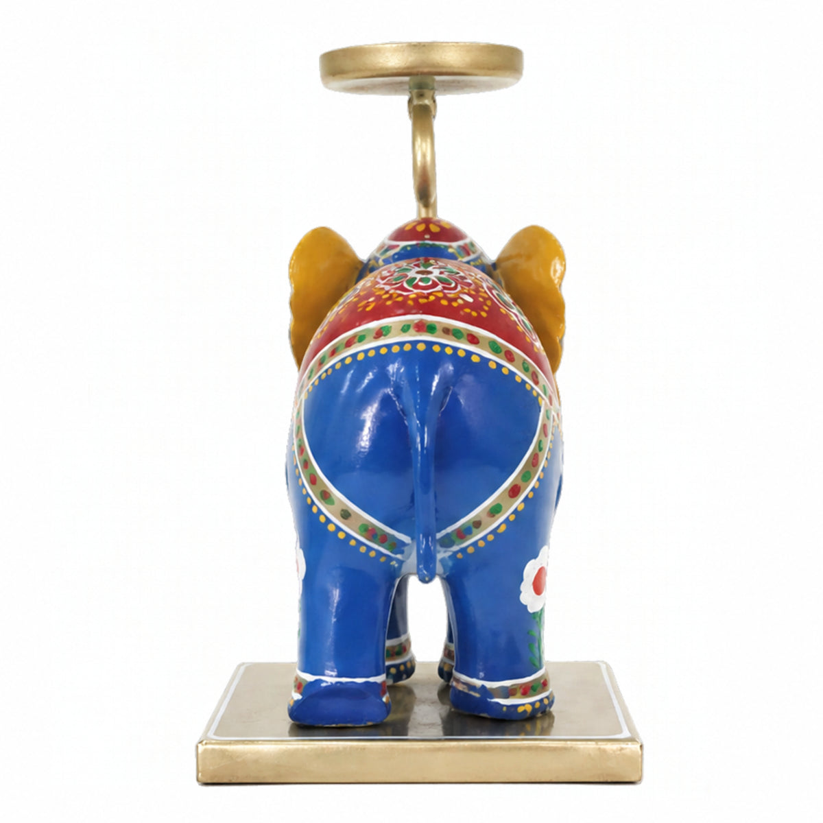 Traditional Colorful Metal Elephant Tealight Holder – Handcrafted Tabletop Decor I-425-A