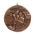 Antique Gunmetal Copper Finish Circular Radha Krishna with Peacocks Metal Wall Art Panel G-258-A