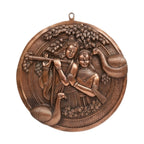 Antique Gunmetal Copper Finish Circular Radha Krishna with Peacocks Metal Wall Art Panel G-258-A