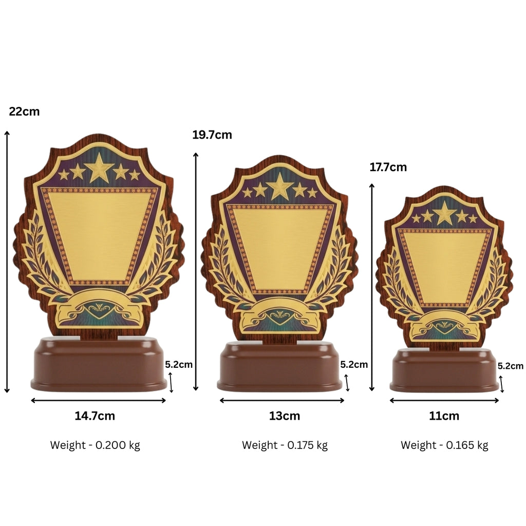 Classic 5-Star Golden Laurel Wreath Fiber Award Shield M-626