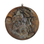 Antique Gunmetal Copper Finish Circular Radha Krishna with Peacocks Metal Wall Art Panel G-258-A