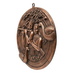 Antique Gunmetal Copper Finish Circular Radha Krishna with Peacocks Metal Wall Art Panel G-258-A