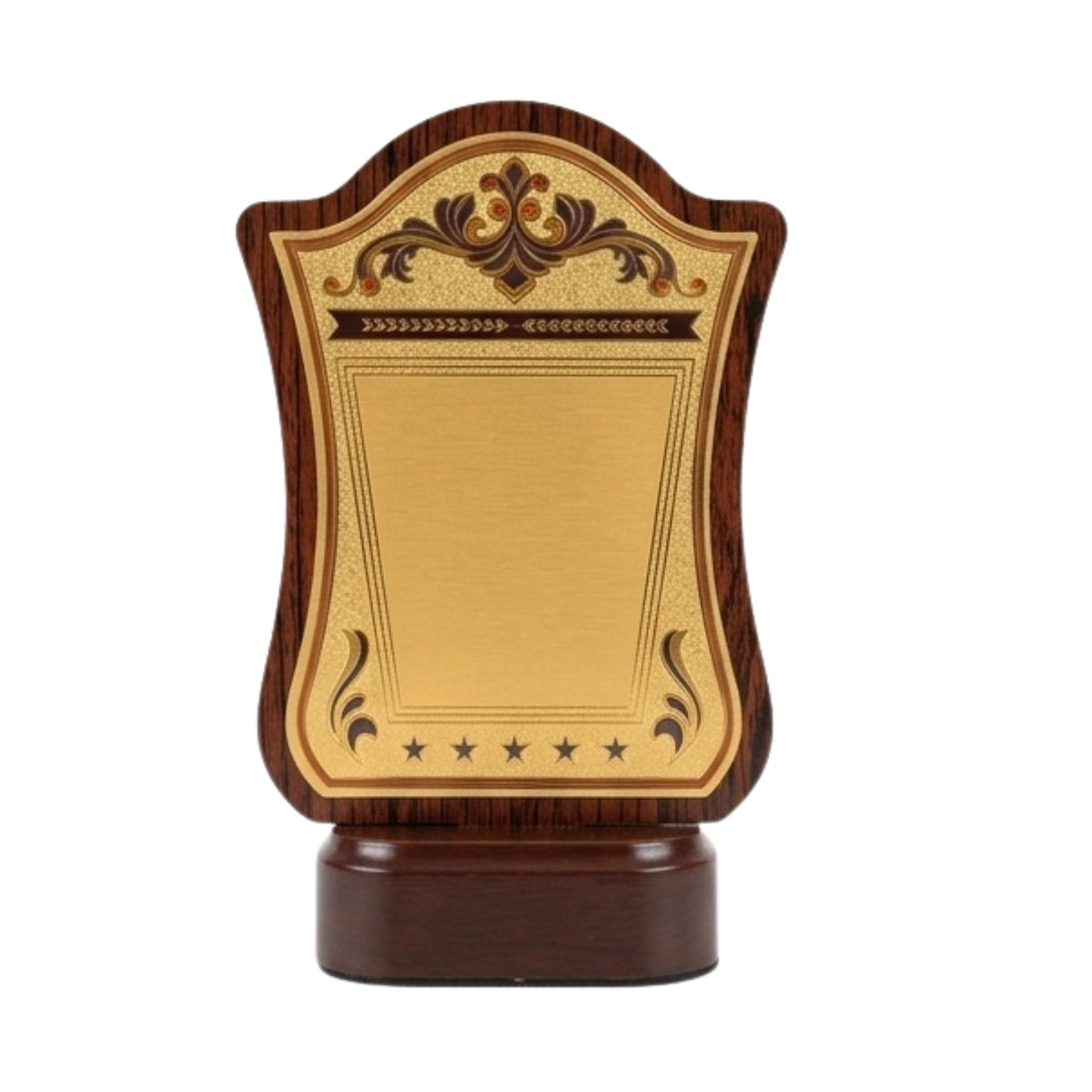 Executive Fiber Memento Shield with Rich Wood-Grain Finish and Custom Engraving Plate M-622