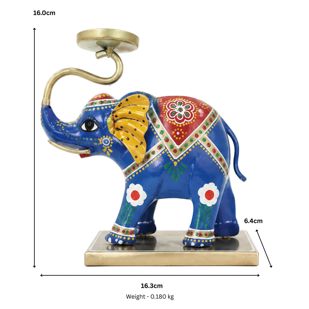 Traditional Colorful Metal Elephant Tealight Holder – Handcrafted Tabletop Decor I-425-A