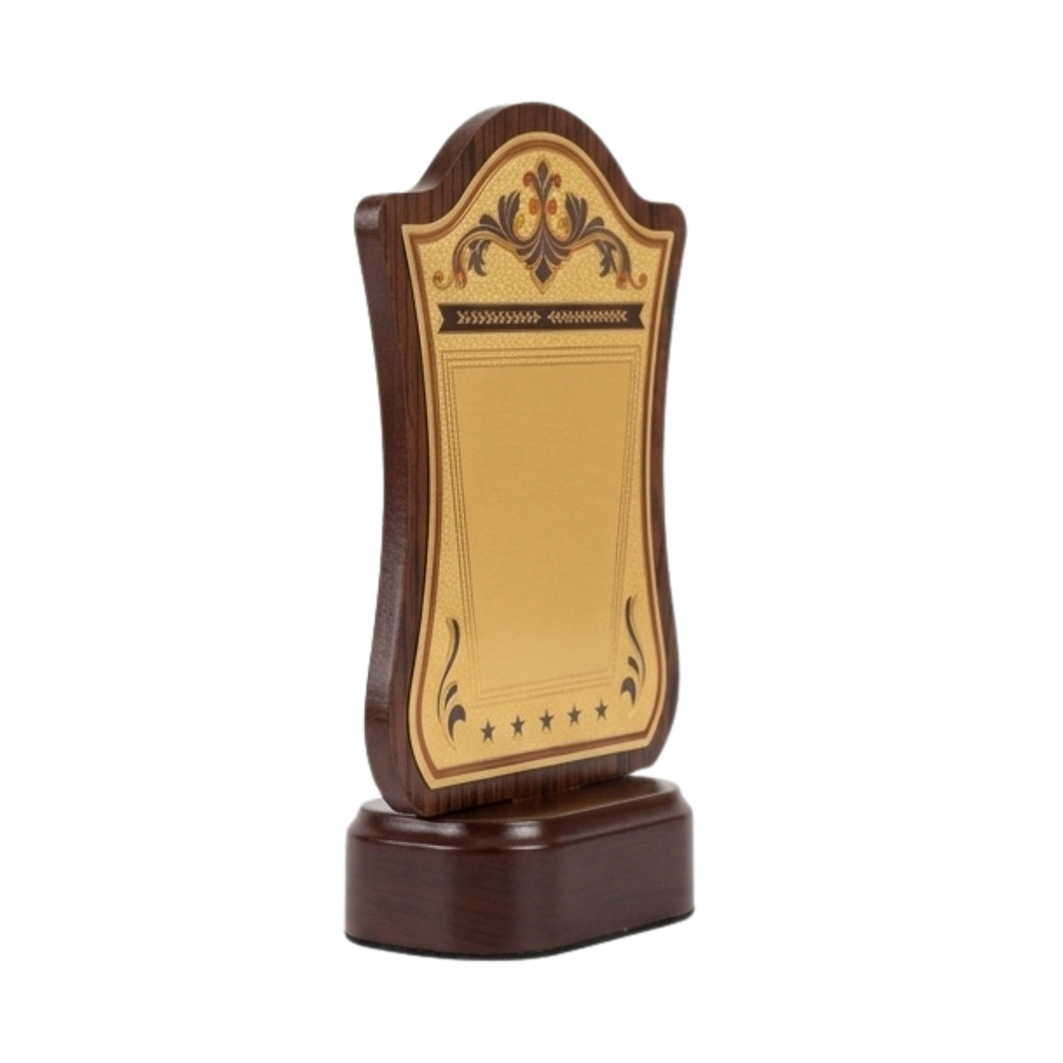 Executive Fiber Memento Shield with Rich Wood-Grain Finish and Custom Engraving Plate M-622