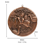 Antique Gunmetal Copper Finish Circular Radha Krishna with Peacocks Metal Wall Art Panel G-258-A