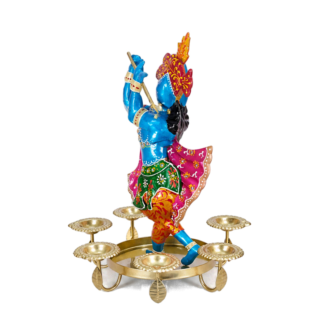 Traditional Metal Krishna Tealight Candle Holder – Vibrant Tabletop Showpiece I-305-A