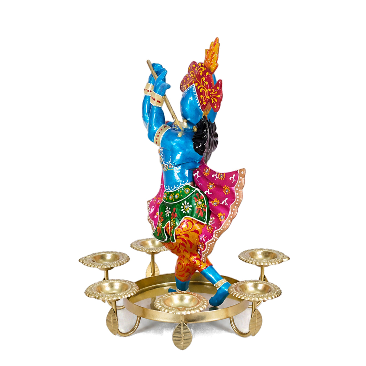 Traditional Metal Krishna Tealight Candle Holder – Vibrant Tabletop Showpiece I-305-A