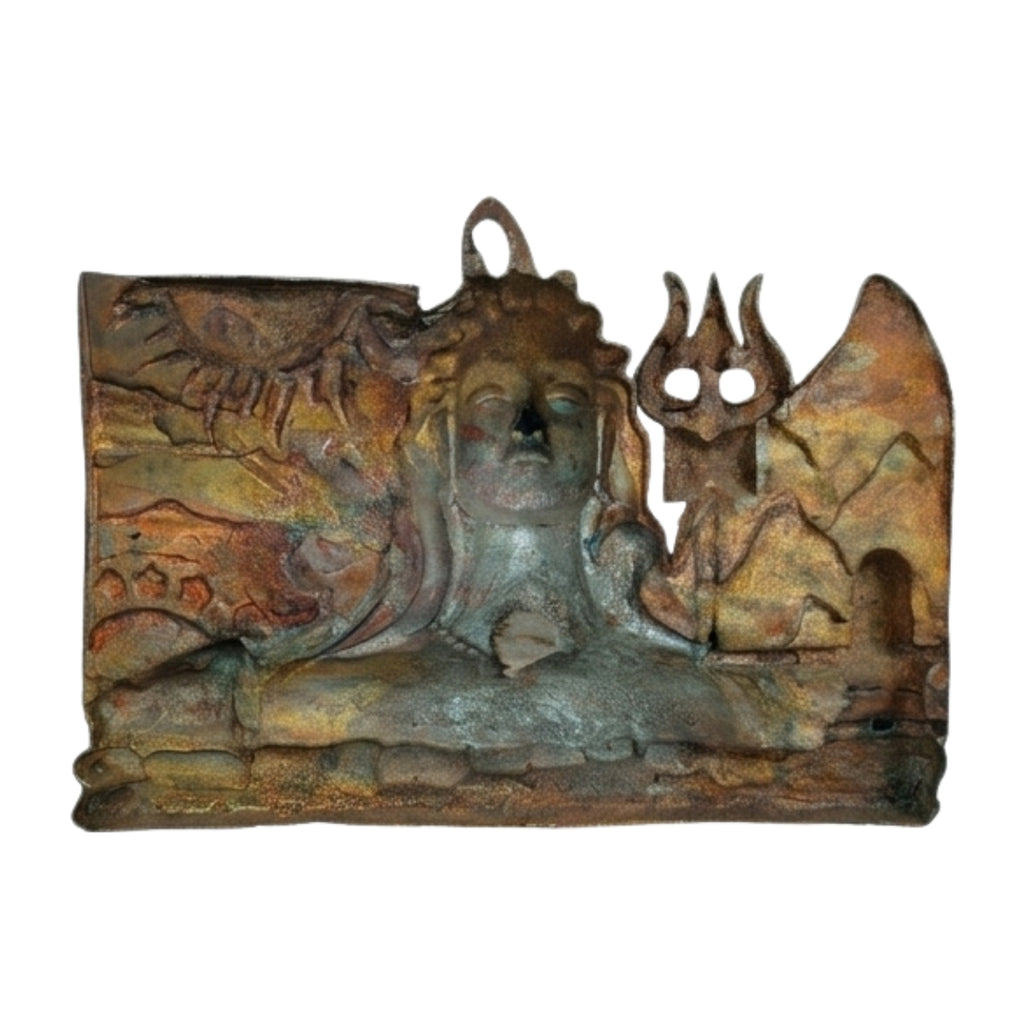 Antique Gunmetal Copper Finish Adiyogi Shiva Metal Wall Hanging Art Panel G-260-A
