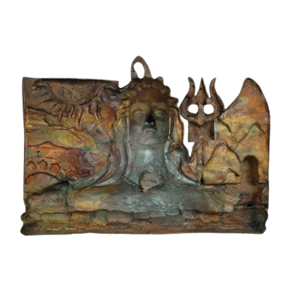 Antique Gunmetal Copper Finish Adiyogi Shiva Metal Wall Hanging Art Panel G-260-A