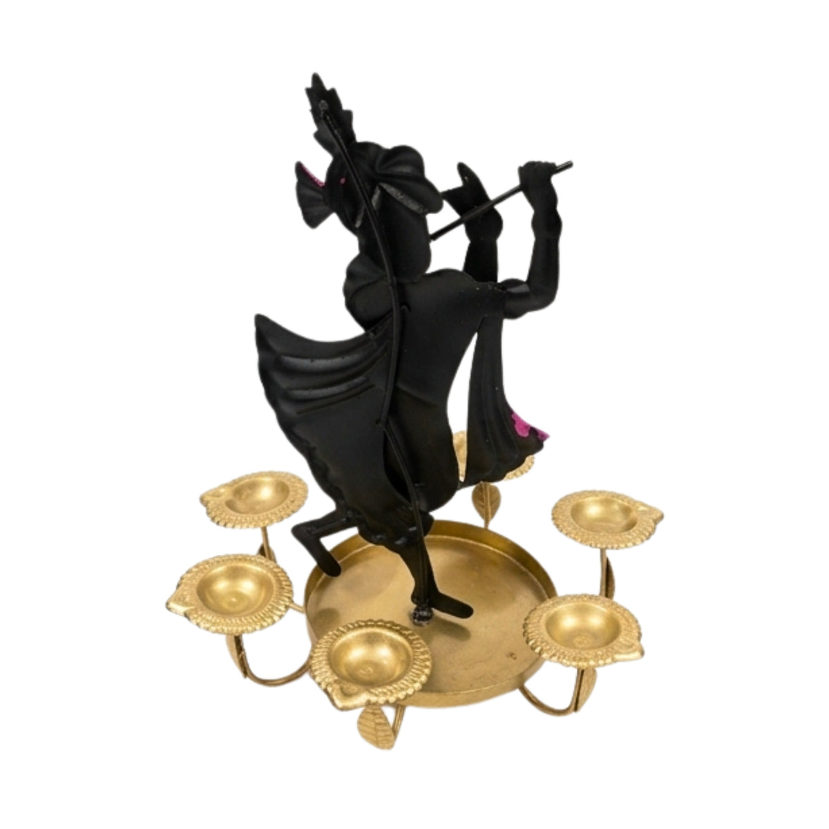 Traditional Metal Krishna Tealight Candle Holder – Vibrant Tabletop Showpiece I-305-A
