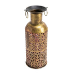 Antique Brass Finish Metal Floor Lantern & Decorative Flower Vase Stand I-226