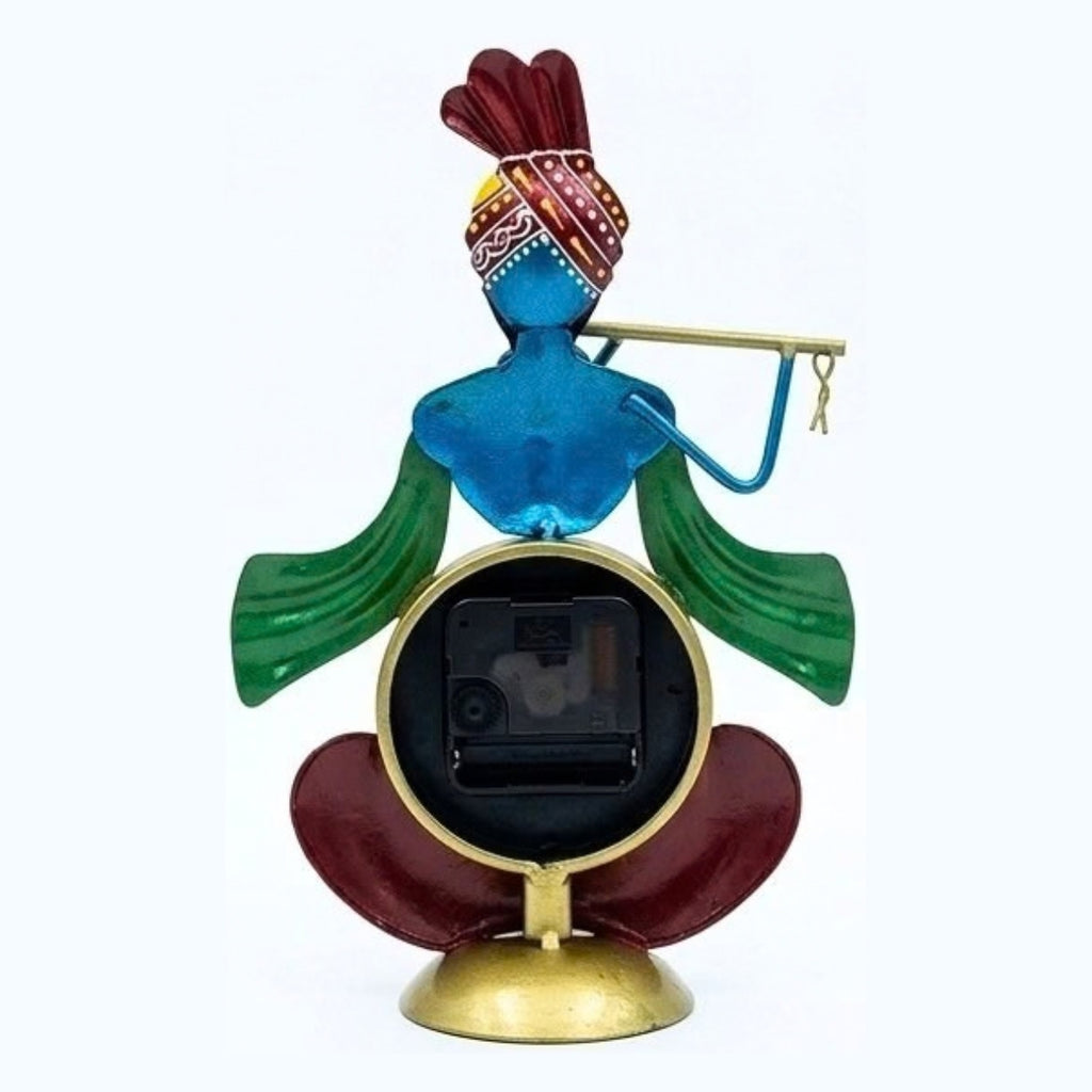 Handcrafted Lord Krishna Iron Table Clock & Spiritual Desk Decor I-309-A