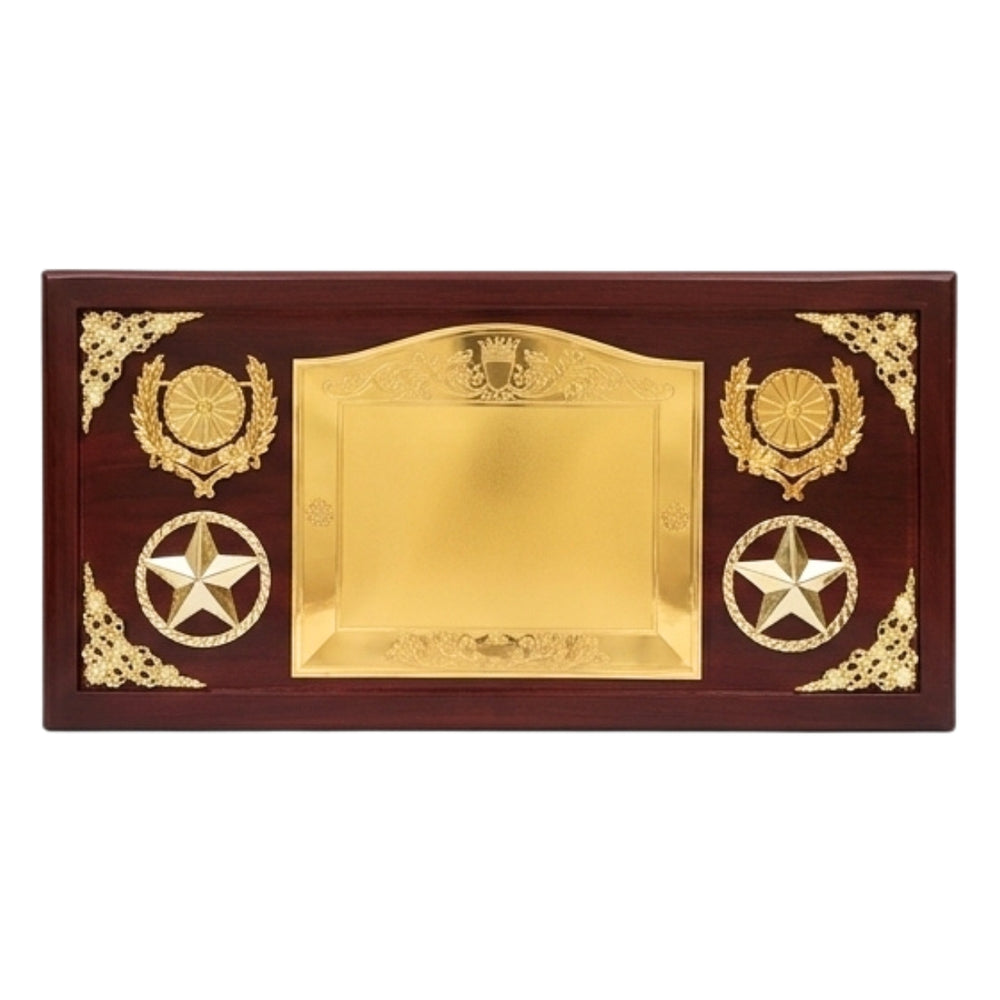 Elegant Golden Multi-Emblem Wooden Frame Memento Plaque M-646-A