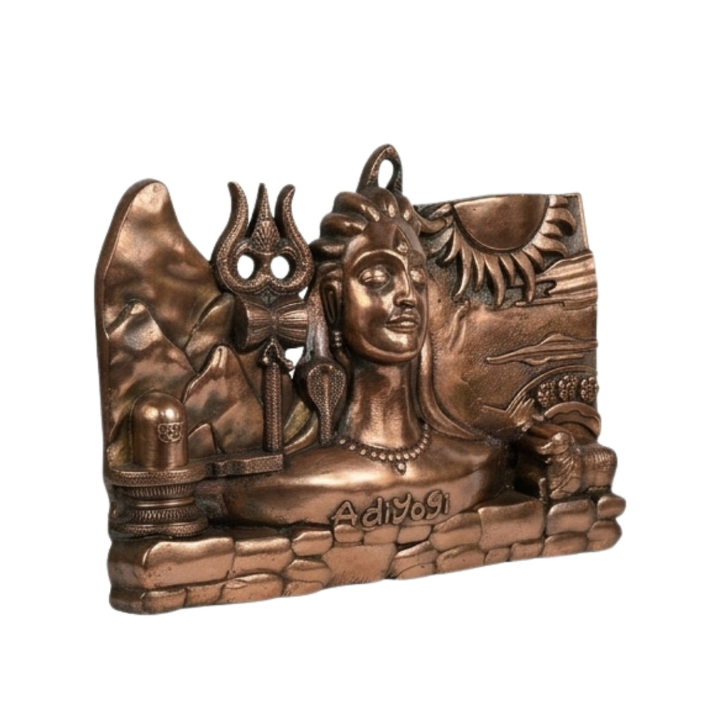 Antique Gunmetal Copper Finish Adiyogi Shiva Metal Wall Hanging Art Panel G-260-A
