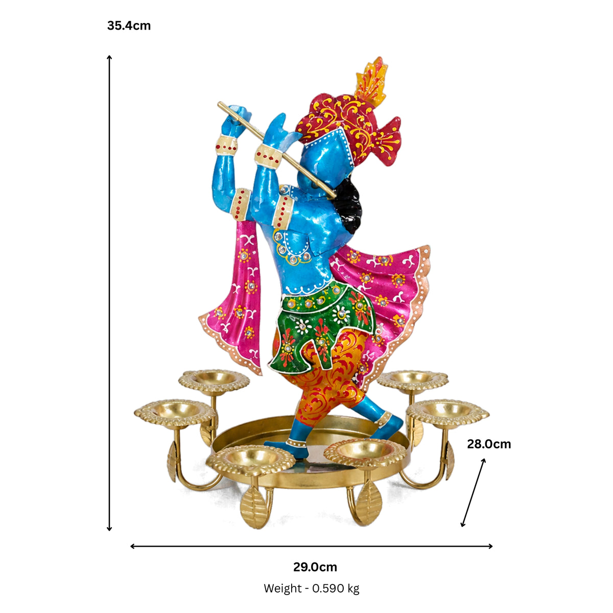 Traditional Metal Krishna Tealight Candle Holder – Vibrant Tabletop Showpiece I-305-A
