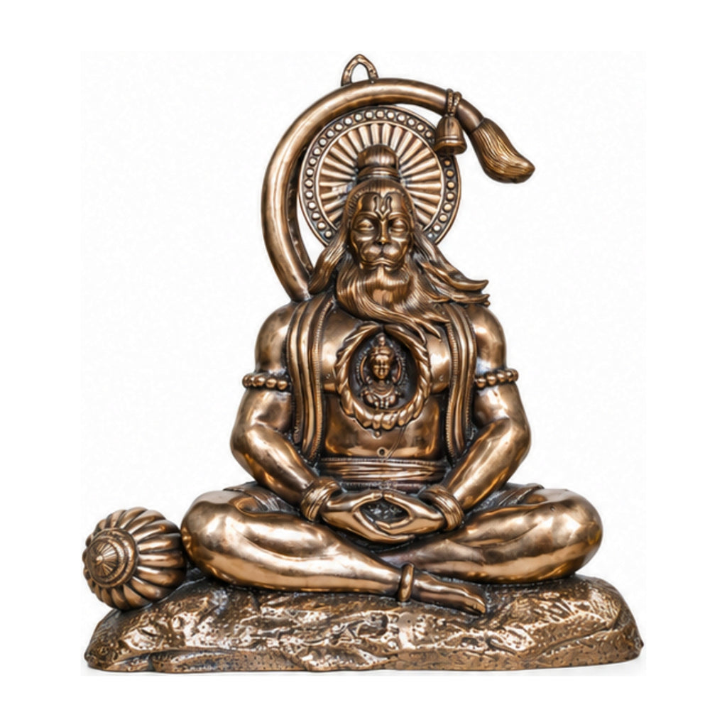 Antique Gunmetal Copper Finish Meditating Bajrangbali Lord Hanuman Wall Hanging Art Panel G-248-A