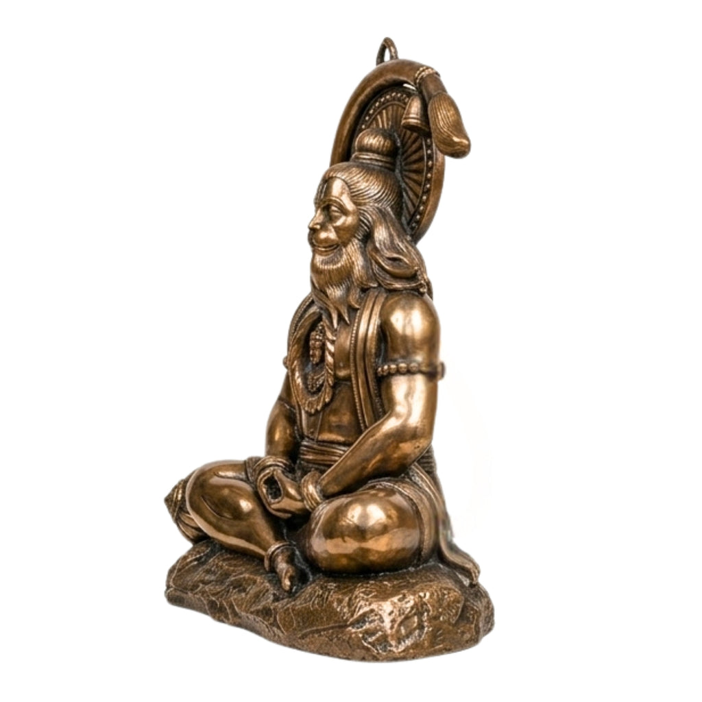 Antique Gunmetal Copper Finish Meditating Bajrangbali Lord Hanuman Wall Hanging Art Panel G-248-A