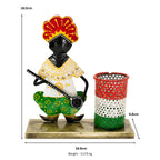 Traditional Rajasthani Metal Musician Pen Holder – Hand-Painted Desk Decor I-424-A