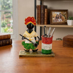 Traditional Rajasthani Metal Musician Pen Holder – Hand-Painted Desk Decor I-424-A