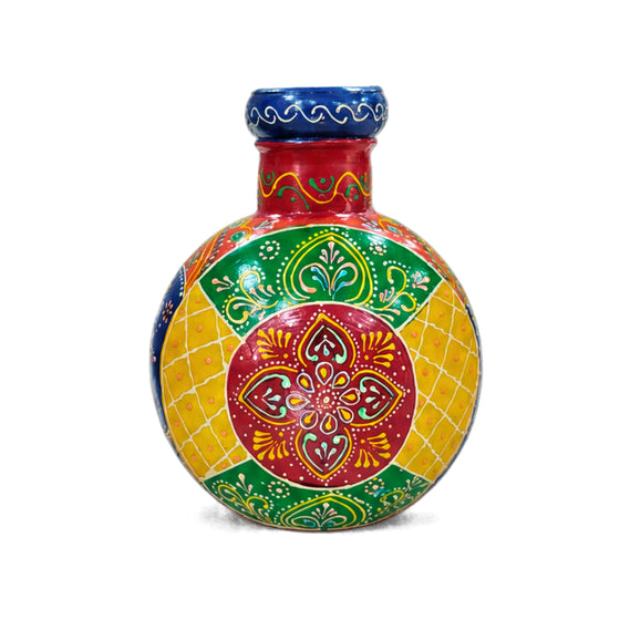 Decorative Rajasthani Metal Matka Art Vase | Festive Diwali, Wedding & Housewarming Gift Piece I-398-B