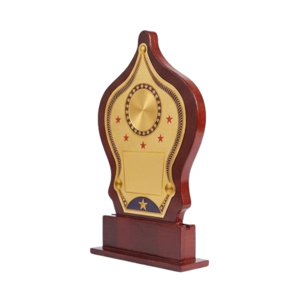 Classic 5-Star Flame Silhouette Wooden Award Shield M-472