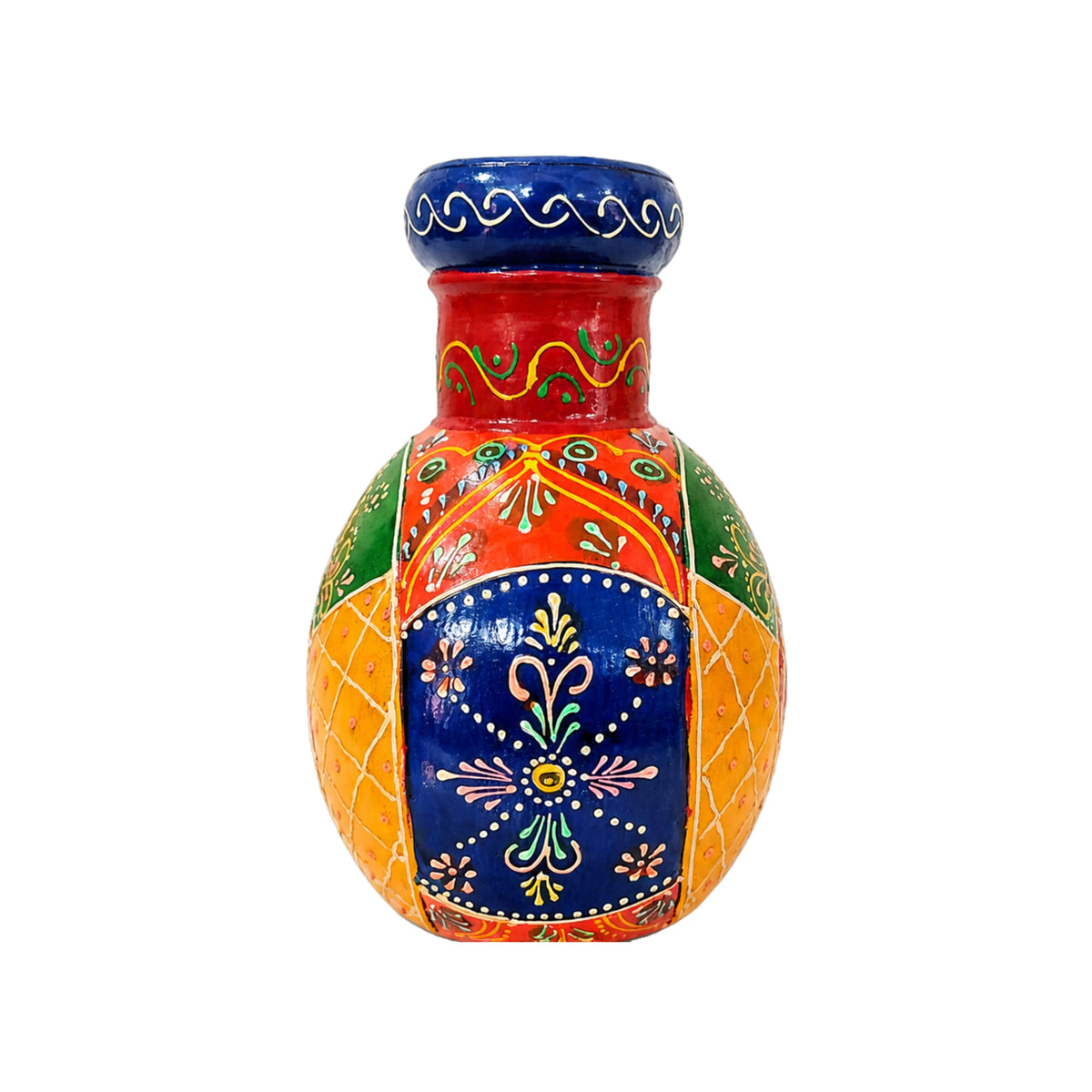 Decorative Rajasthani Metal Matka Art Vase | Festive Diwali, Wedding & Housewarming Gift Piece I-398-B