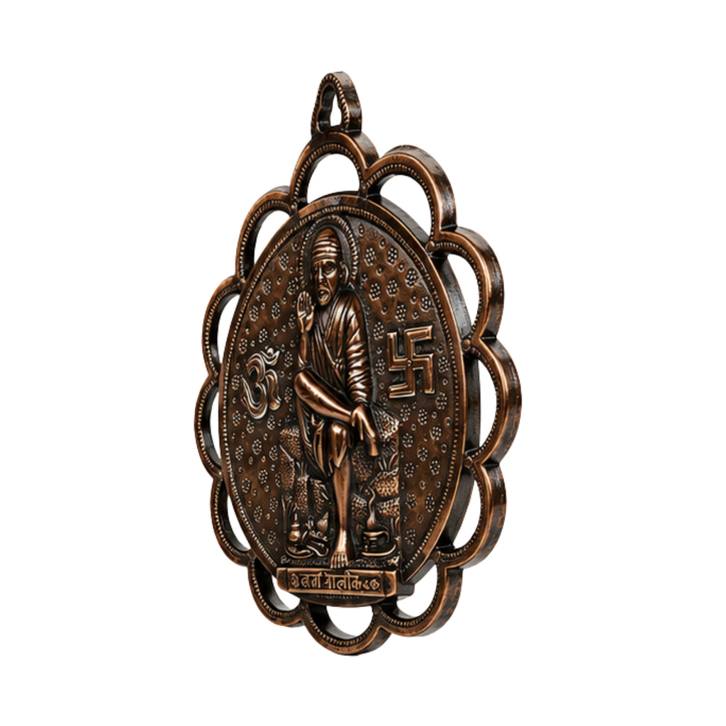 Antique Gunmetal Copper Finish Shirdi Sai Baba Circular Metal Wall Hanging G-8-A