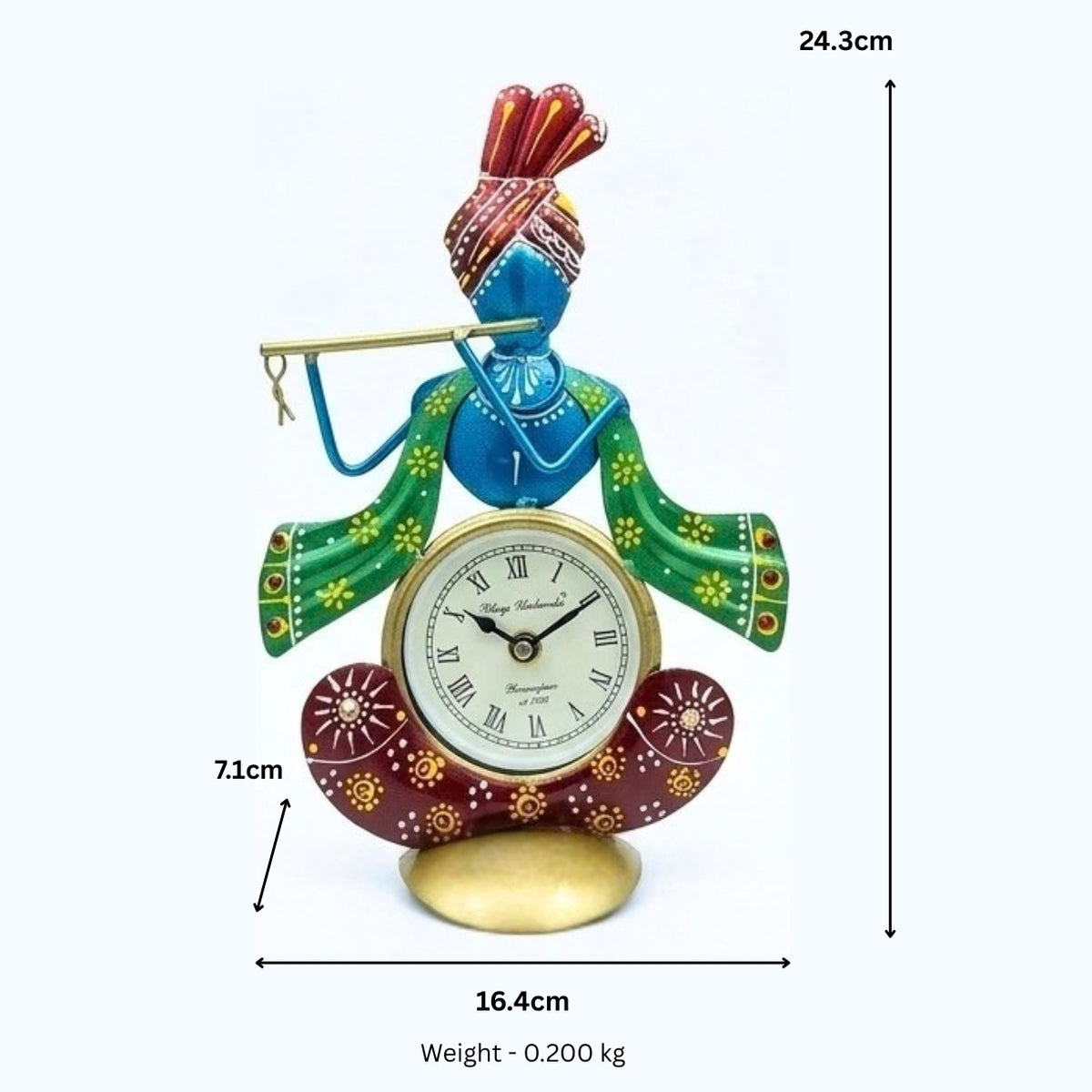 Handcrafted Lord Krishna Iron Table Clock & Spiritual Desk Decor I-309-A