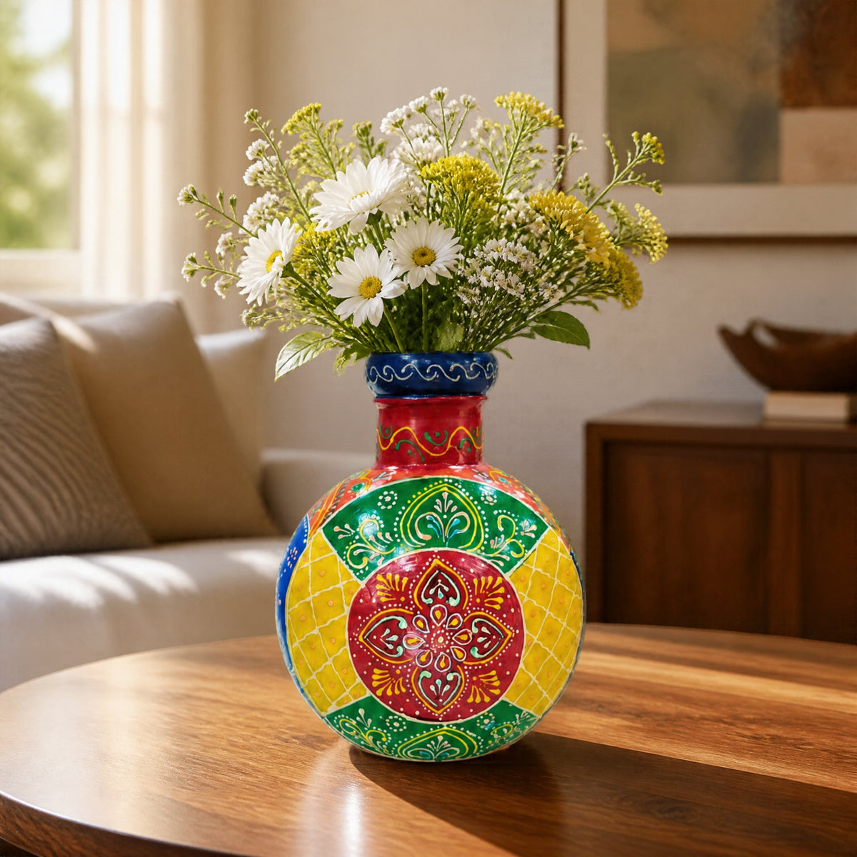 Decorative Rajasthani Metal Matka Art Vase | Festive Diwali, Wedding & Housewarming Gift Piece I-398-B