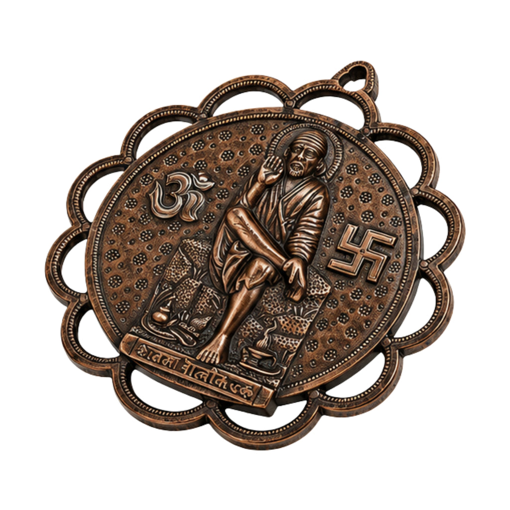 Antique Gunmetal Copper Finish Shirdi Sai Baba Circular Metal Wall Hanging G-8-A